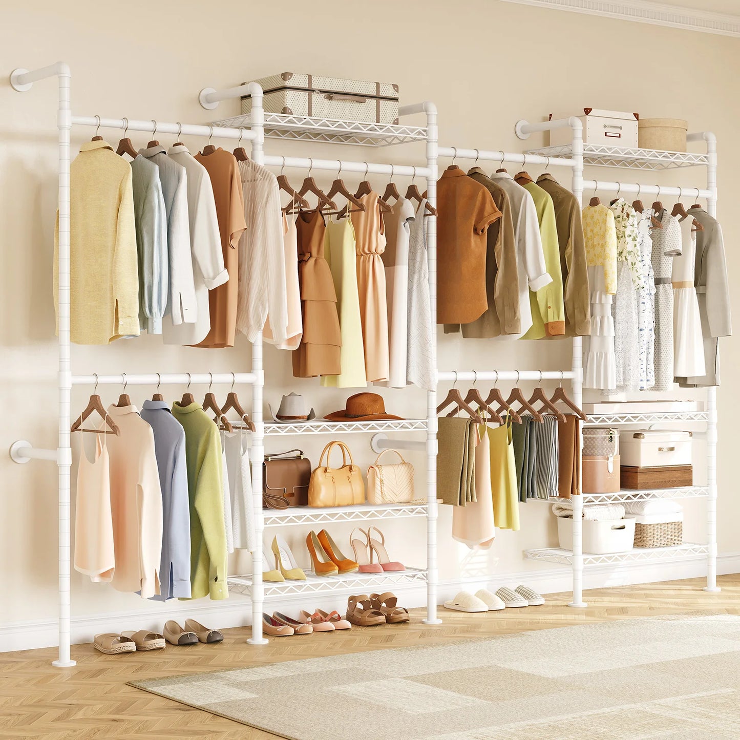 L4 Wall Mounted Industrial Pipe Clothes Rack, Closet Organizer System with Rods Expandable, Clothing Rack, Corner Garment Rack