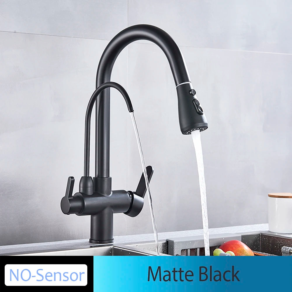 Black Touch/NO Sensor Kitchen Faucet Pull Out Sink Faucets Hot Cold Mixer Pure Water Tap Deck Mounted Taps Dual Handle