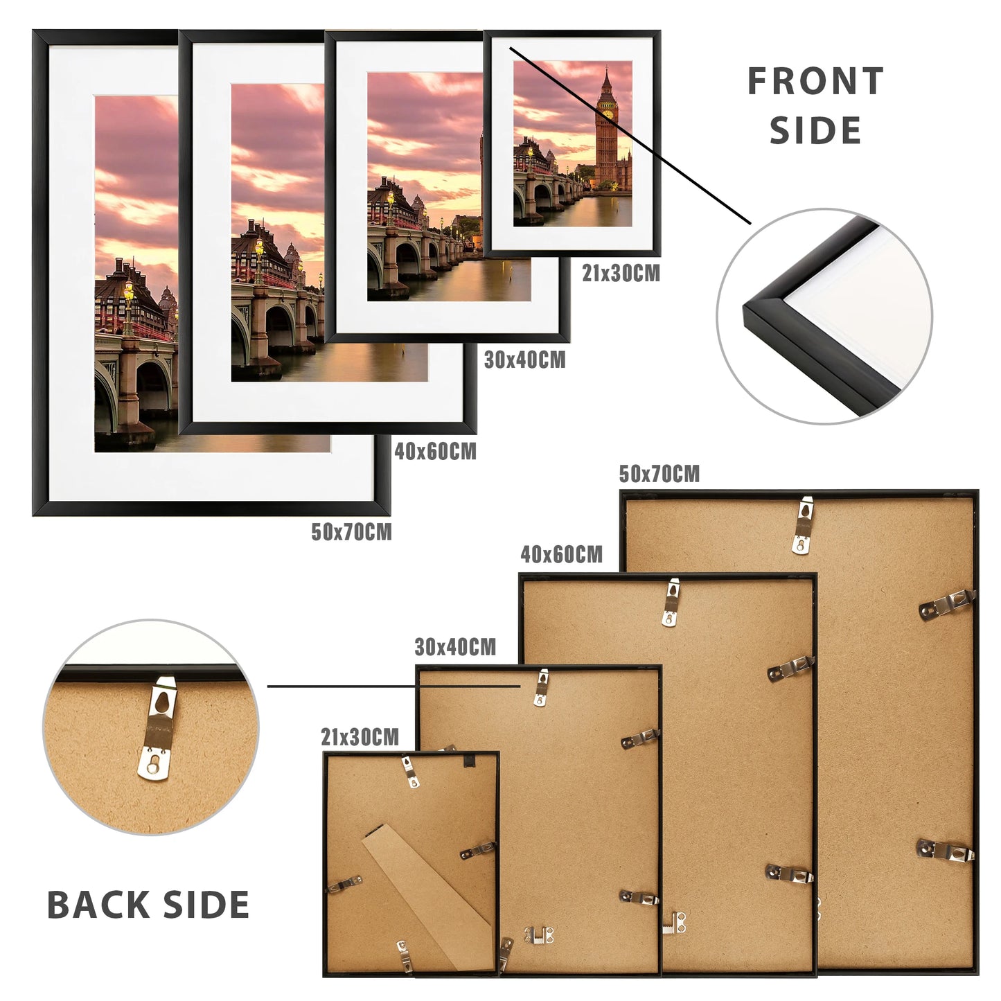 3pcs 50x70cm Black Aluminum Picture Frames 30x40cm 40x60cm 40x50cm With Mat For Wall Art Canvas Print Poster Display, Minimalist Gallery Wall Frame For Living Room Bedroom Office Home Decor, Lightweight Easy Mounting Photo Fr