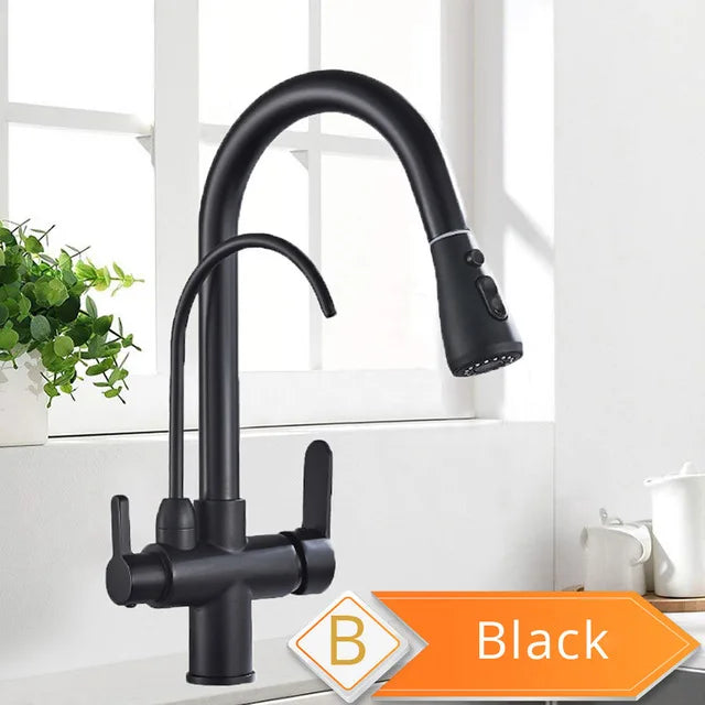 Rozin Filter Water Kitchen Faucet 2 in 1 Antique Brass Pull Out Nozzle Kitchen Purification Crane 2 Ways Swivel Mixer Tap