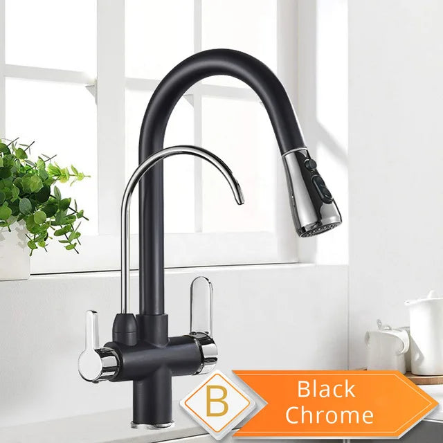 Rozin Filter Water Kitchen Faucet 2 in 1 Antique Brass Pull Out Nozzle Kitchen Purification Crane 2 Ways Swivel Mixer Tap