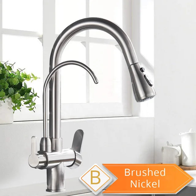 Rozin Filter Water Kitchen Faucet 2 in 1 Antique Brass Pull Out Nozzle Kitchen Purification Crane 2 Ways Swivel Mixer Tap