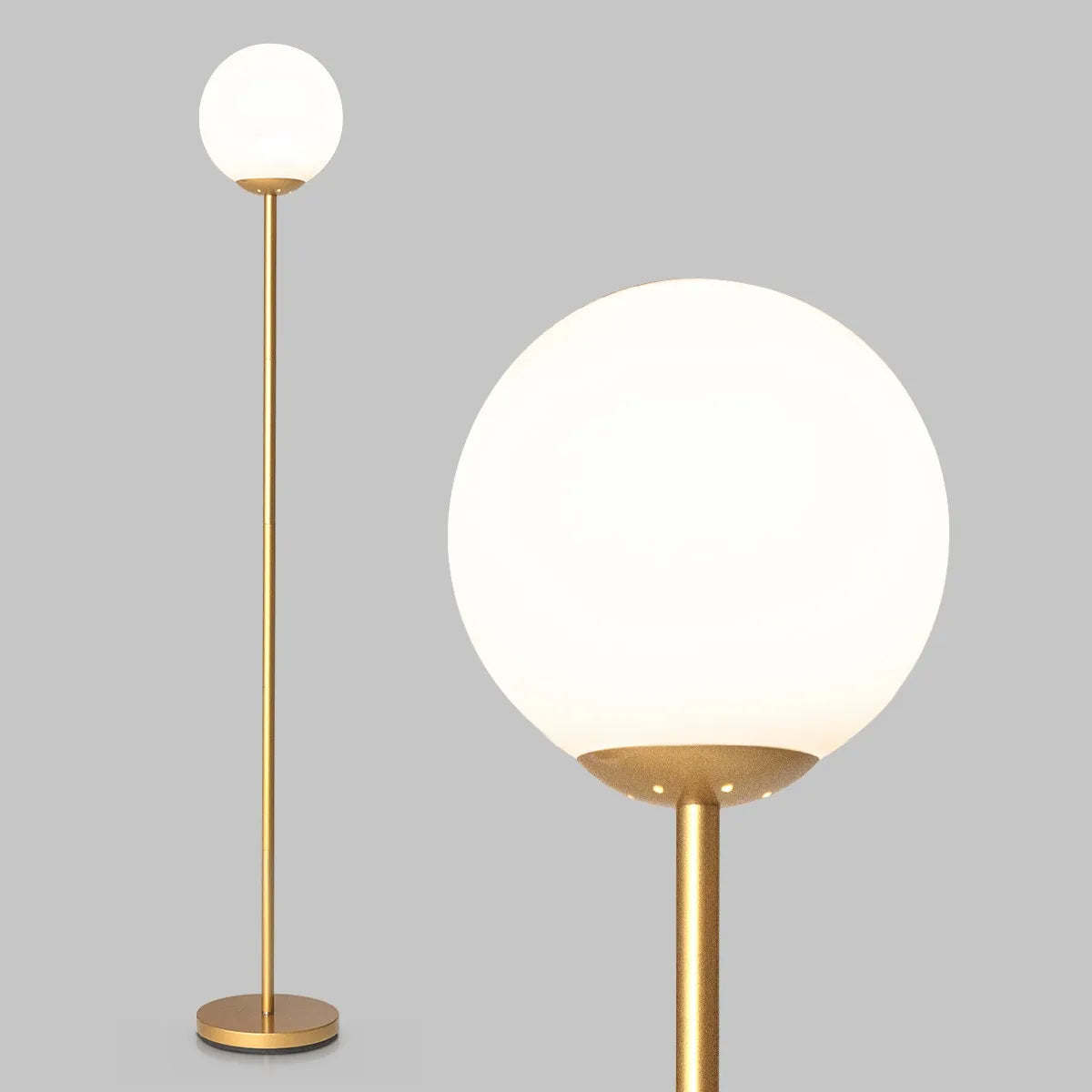 Spherical Glass Shade LED Floor Lamp for Bedroom & Office