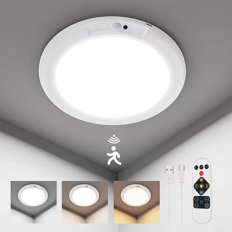 Motion Sensor Magnetic LED Ceiling Light Type C Rechargeable Wireless Wall Lamp With Remote Night Light For Hallway Bedroom Stairs Closet