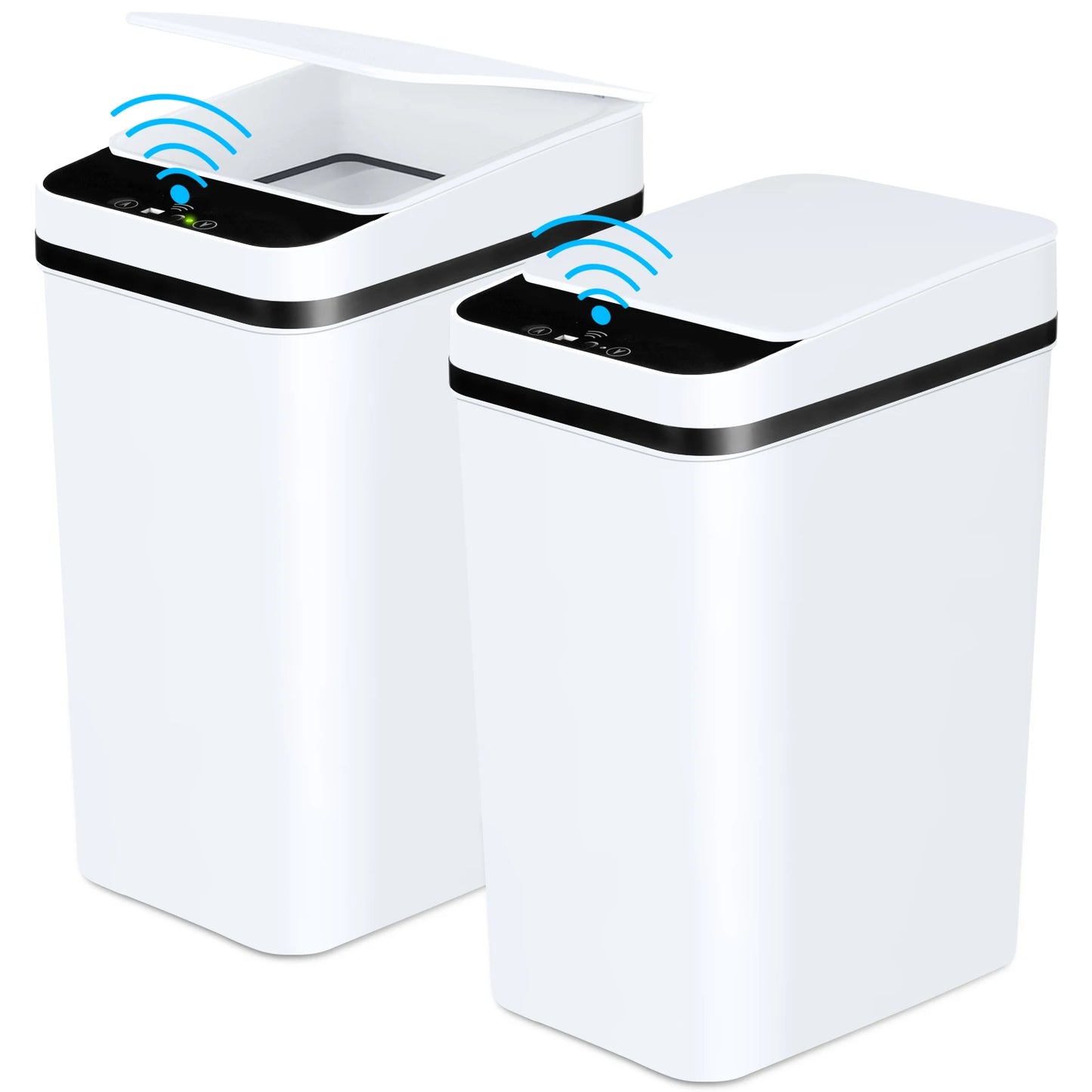 2 Pack 12L Automatic Trash Cans Touchless Motion Sensor Slim with Lid for Bathroom Bedroom Living Room Office White