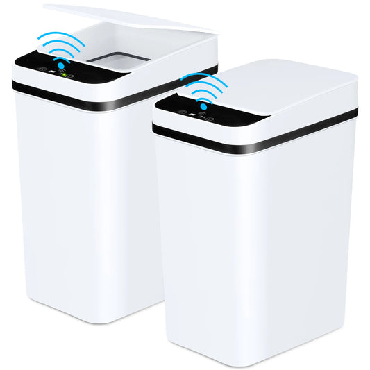 2 Pack 12L Automatic Trash Cans Touchless Motion Sensor Slim with Lid for Bathroom Bedroom Living Room Office White