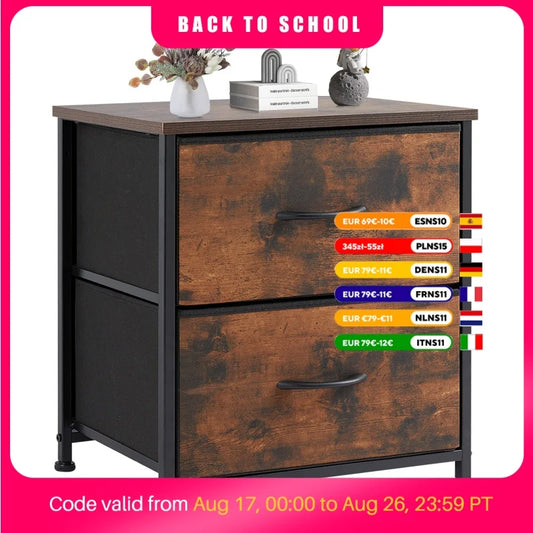 JHK Nightstand Bedside Coffee Sofa Tea Table Storage Closet Chest Clothes Display For Bedroom 2 Fabric Drawers Cabinet Furniture