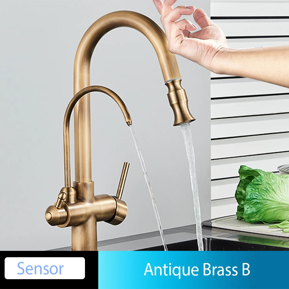 Black Touch/NO Sensor Kitchen Faucet Pull Out Sink Faucets Hot Cold Mixer Pure Water Tap Deck Mounted Taps Dual Handle