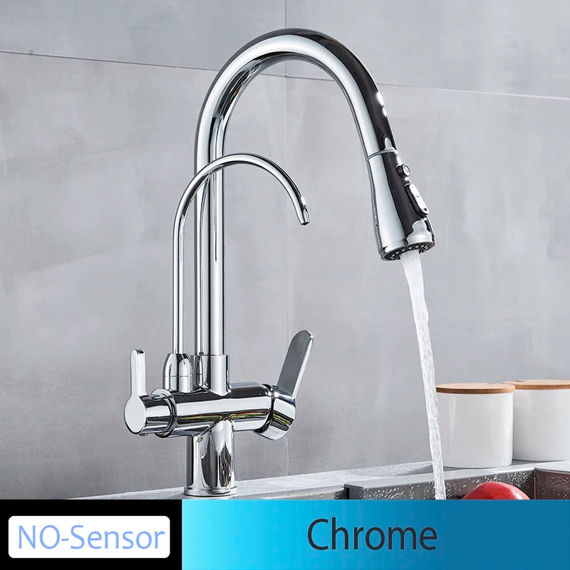Black Touch/NO Sensor Kitchen Faucet Pull Out Sink Faucets Hot Cold Mixer Pure Water Tap Deck Mounted Taps Dual Handle