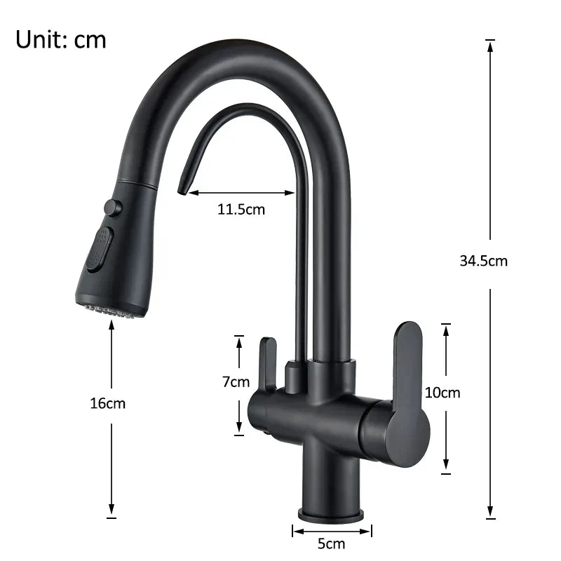 Black Touch/NO Sensor Kitchen Faucet Pull Out Sink Faucets Hot Cold Mixer Pure Water Tap Deck Mounted Taps Dual Handle