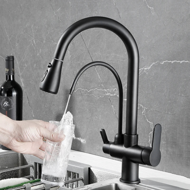 Black Touch/NO Sensor Kitchen Faucet Pull Out Sink Faucets Hot Cold Mixer Pure Water Tap Deck Mounted Taps Dual Handle
