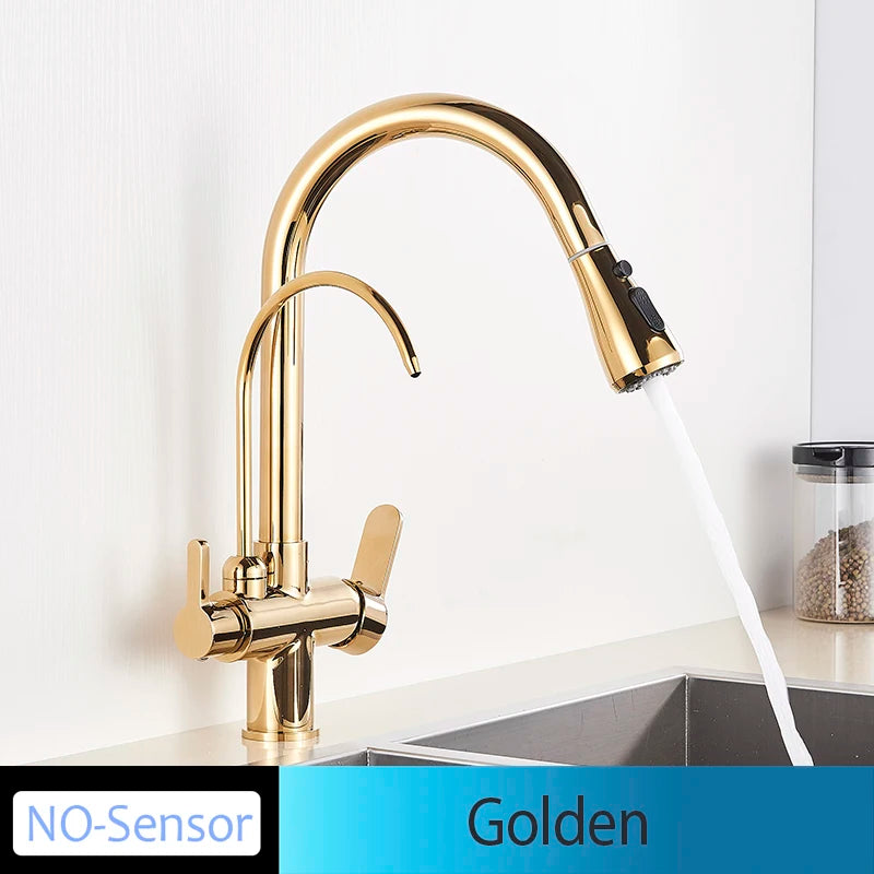 Black Touch/NO Sensor Kitchen Faucet Pull Out Sink Faucets Hot Cold Mixer Pure Water Tap Deck Mounted Taps Dual Handle