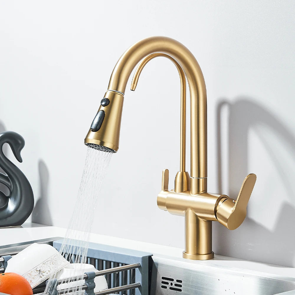 Black Touch/NO Sensor Kitchen Faucet Pull Out Sink Faucets Hot Cold Mixer Pure Water Tap Deck Mounted Taps Dual Handle