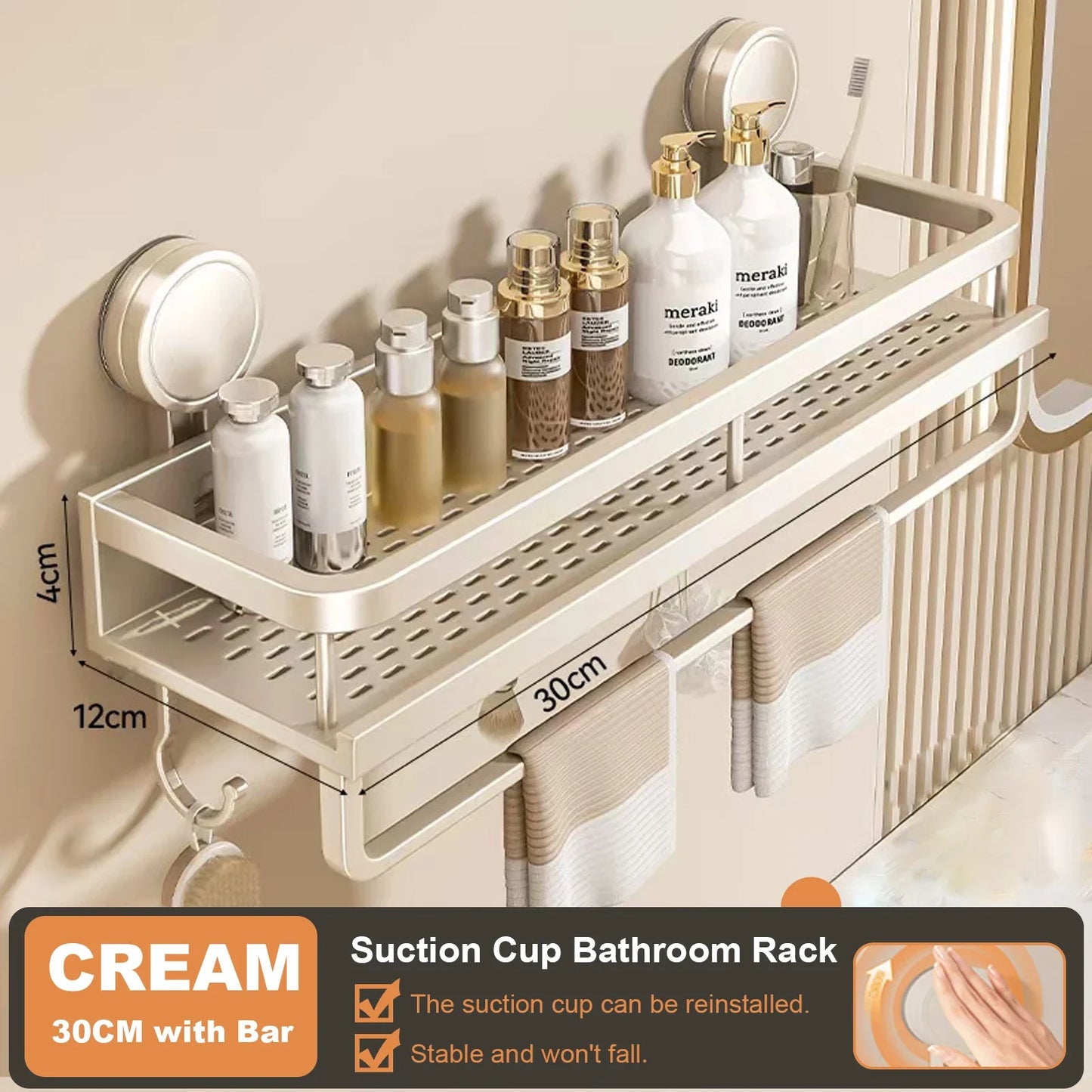 No Drill Suction Cup Adhesive Bathroom Rack Bathroom Shelf Toilet Aluminum Hanging Rack Bathroom Organizer Hang On The Wall