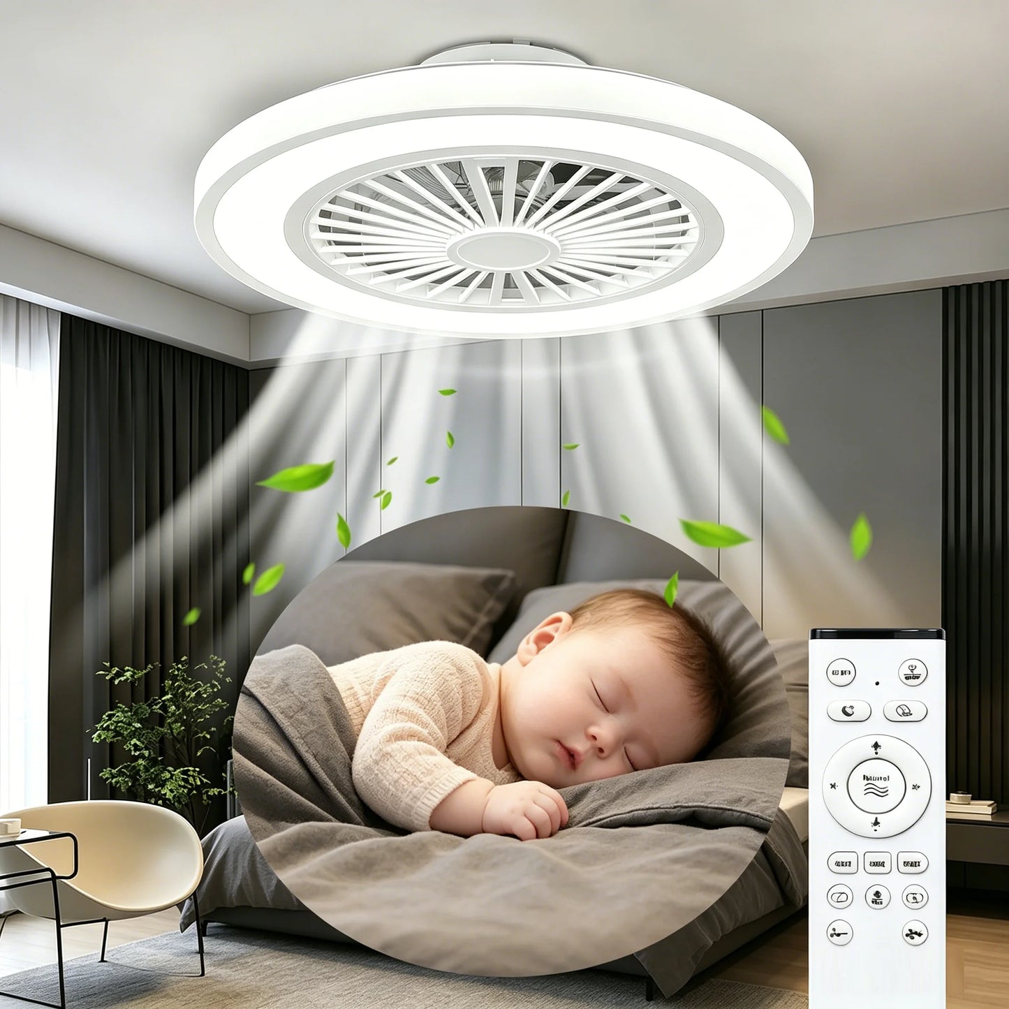 Silent Ceiling Fan with Light 6-Speed Choice Reversible DC Motor 3CCT 22inch with Remote Control Whisper Easy Install Black/White Shipped from USA