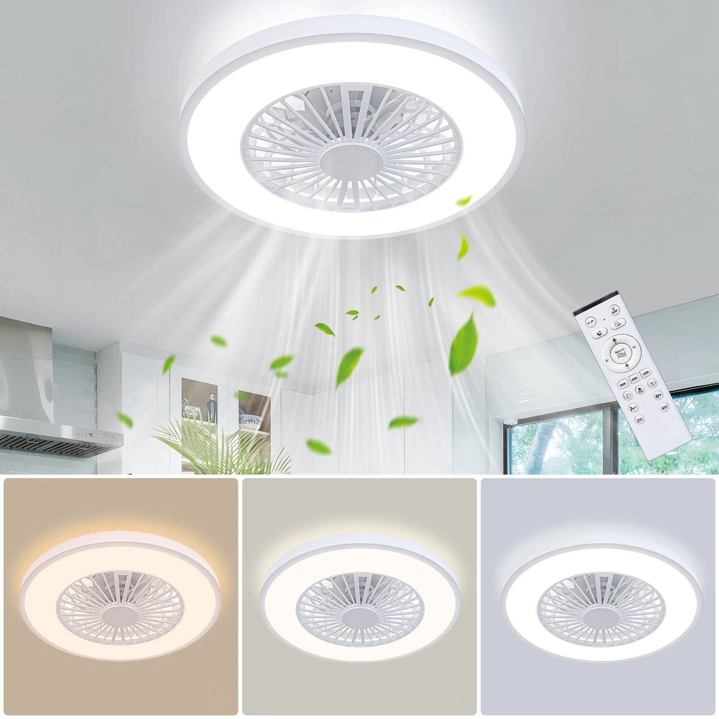 Silent Ceiling Fan with Light 6-Speed Choice Reversible DC Motor 3CCT 22inch with Remote Control Whisper Easy Install Black/White Shipped from USA