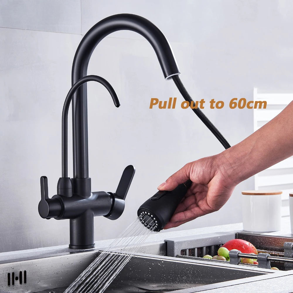 Black Touch/NO Sensor Kitchen Faucet Pull Out Sink Faucets Hot Cold Mixer Pure Water Tap Deck Mounted Taps Dual Handle