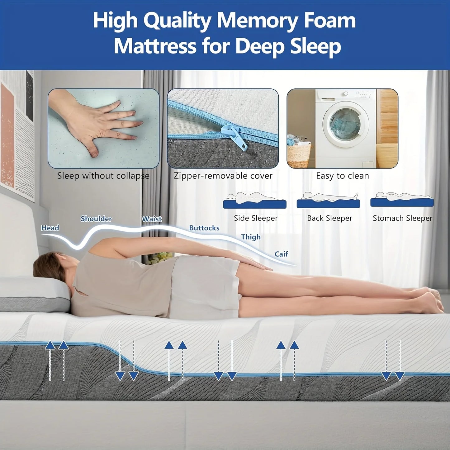 Hcore  Extra Firm Queen Size Mattress, 8/10 inch Medium - Extra Firm Dual Sided Reversible Mattress for Back Pain Relief