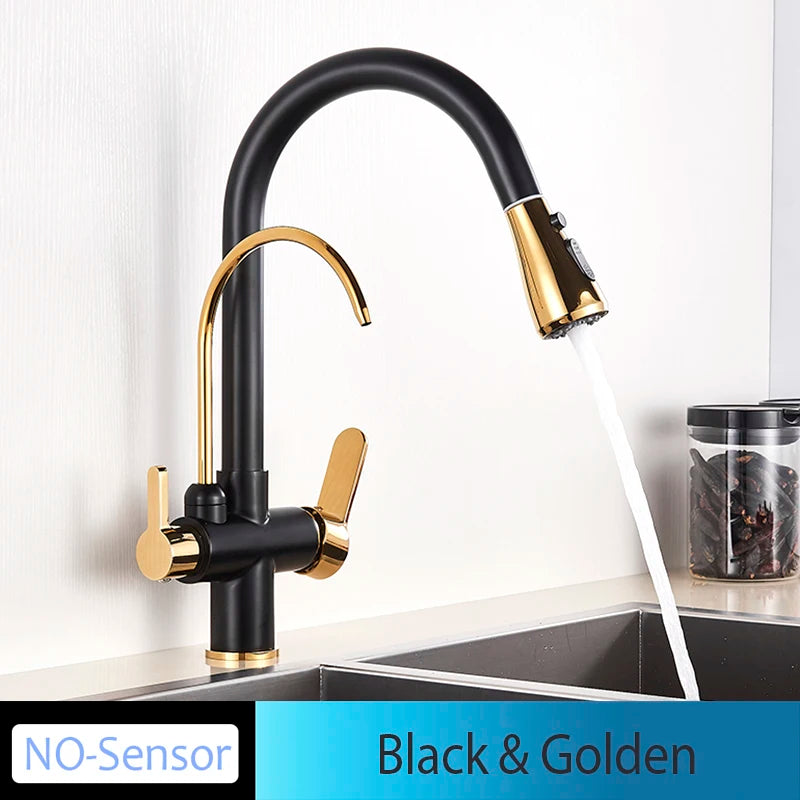 Black Touch/NO Sensor Kitchen Faucet Pull Out Sink Faucets Hot Cold Mixer Pure Water Tap Deck Mounted Taps Dual Handle