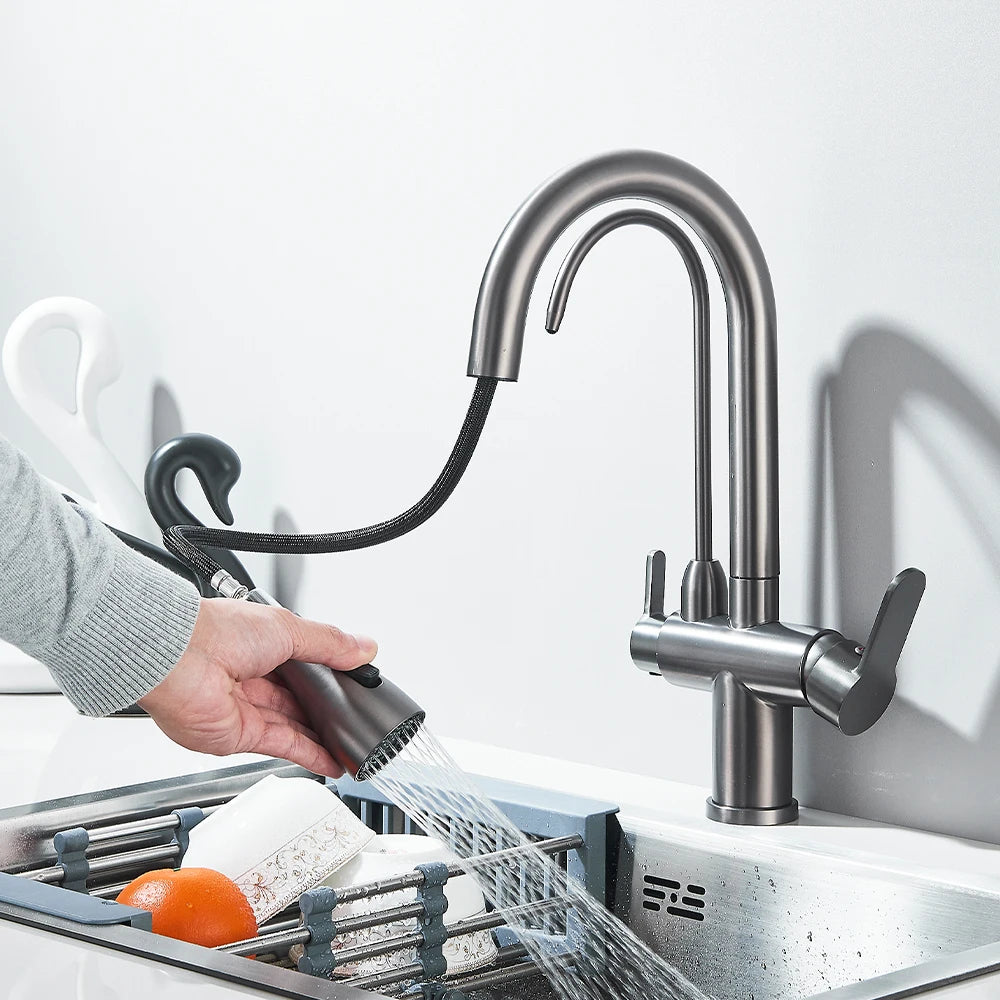 Black Touch/NO Sensor Kitchen Faucet Pull Out Sink Faucets Hot Cold Mixer Pure Water Tap Deck Mounted Taps Dual Handle