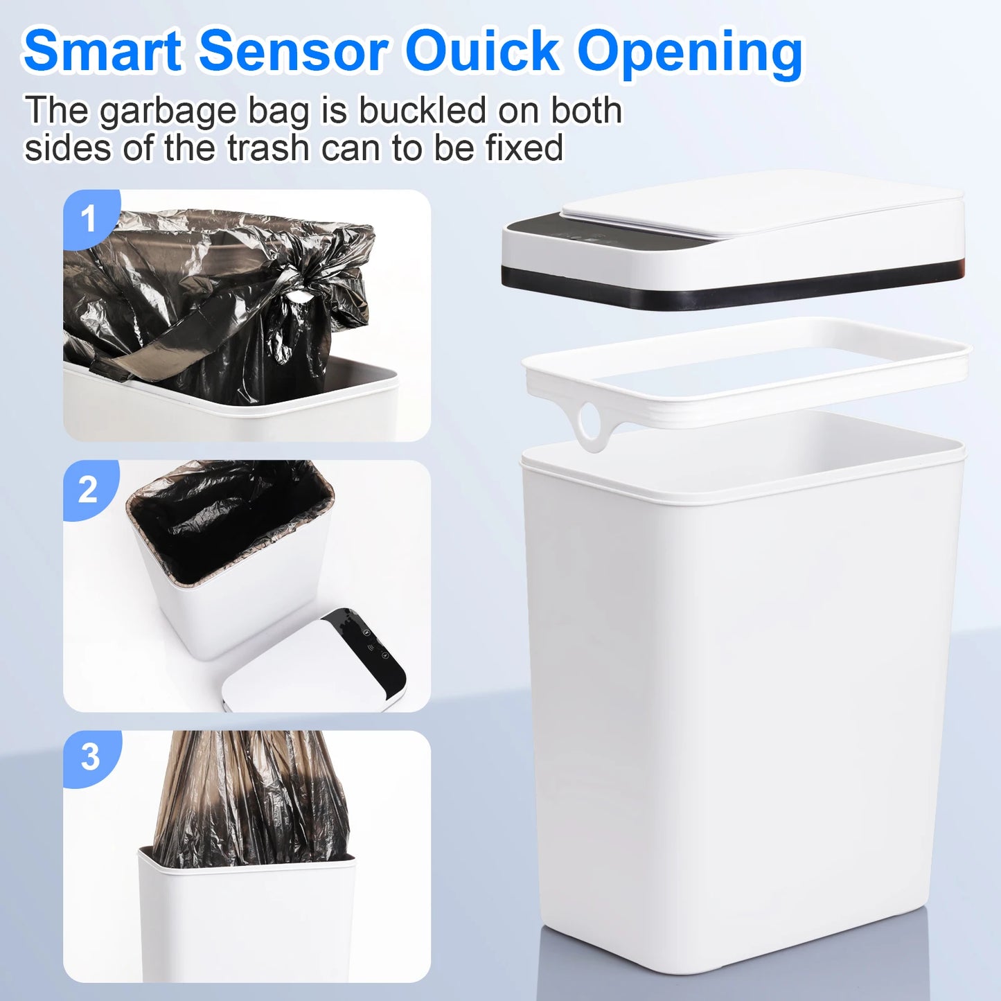 2 Pack 12L Automatic Trash Cans Touchless Motion Sensor Slim with Lid for Bathroom Bedroom Living Room Office White