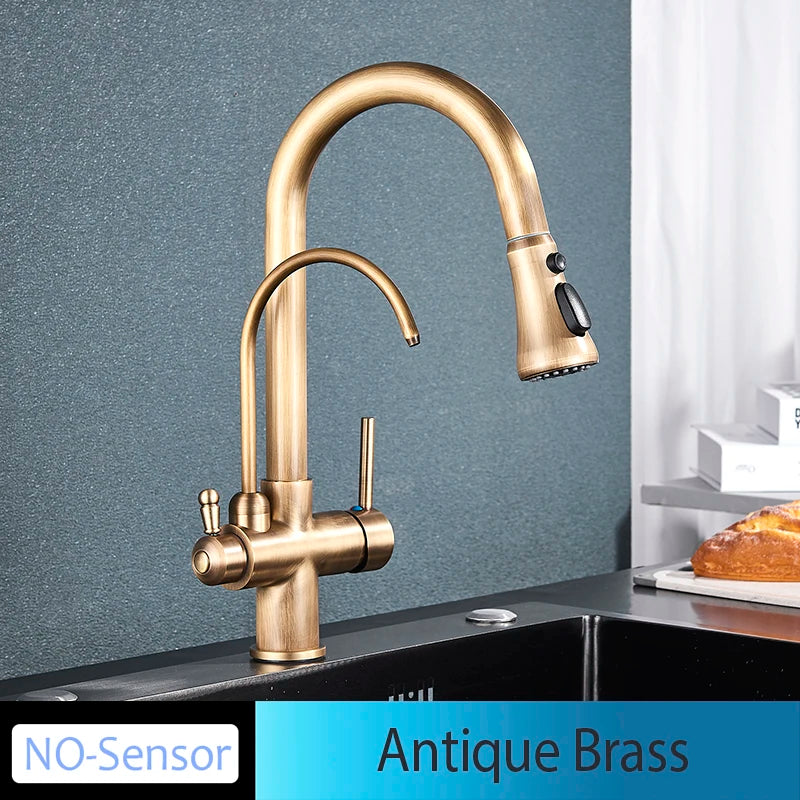 Black Touch/NO Sensor Kitchen Faucet Pull Out Sink Faucets Hot Cold Mixer Pure Water Tap Deck Mounted Taps Dual Handle
