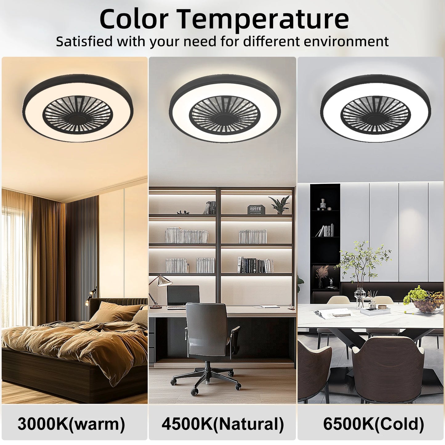 Silent Ceiling Fan with Light 6-Speed Choice Reversible DC Motor 3CCT 22inch with Remote Control Whisper Easy Install Black/White Shipped from USA