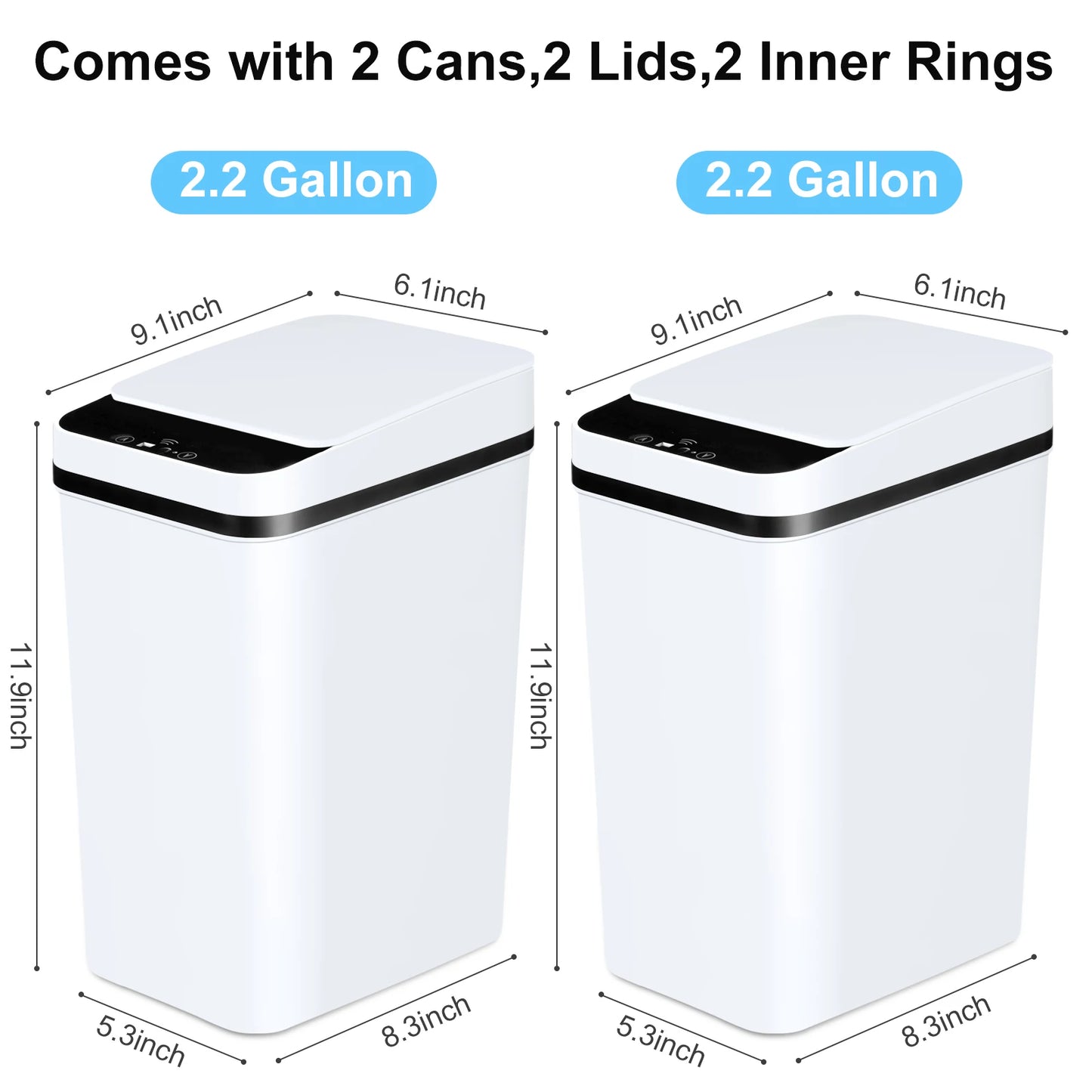 2 Pack 12L Automatic Trash Cans Touchless Motion Sensor Slim with Lid for Bathroom Bedroom Living Room Office White