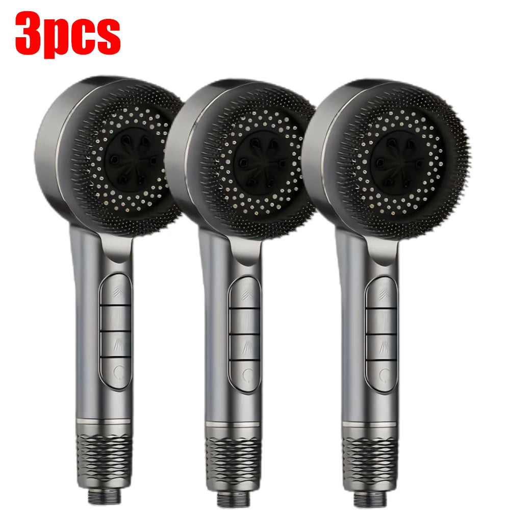 4 Modes Self-cleaning Shower Head with Silicone Brush One-Key Stop Water Massage High Pressure ABS Showerhead with Filter