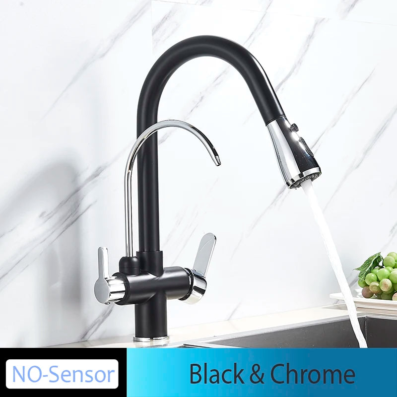 Black Touch/NO Sensor Kitchen Faucet Pull Out Sink Faucets Hot Cold Mixer Pure Water Tap Deck Mounted Taps Dual Handle