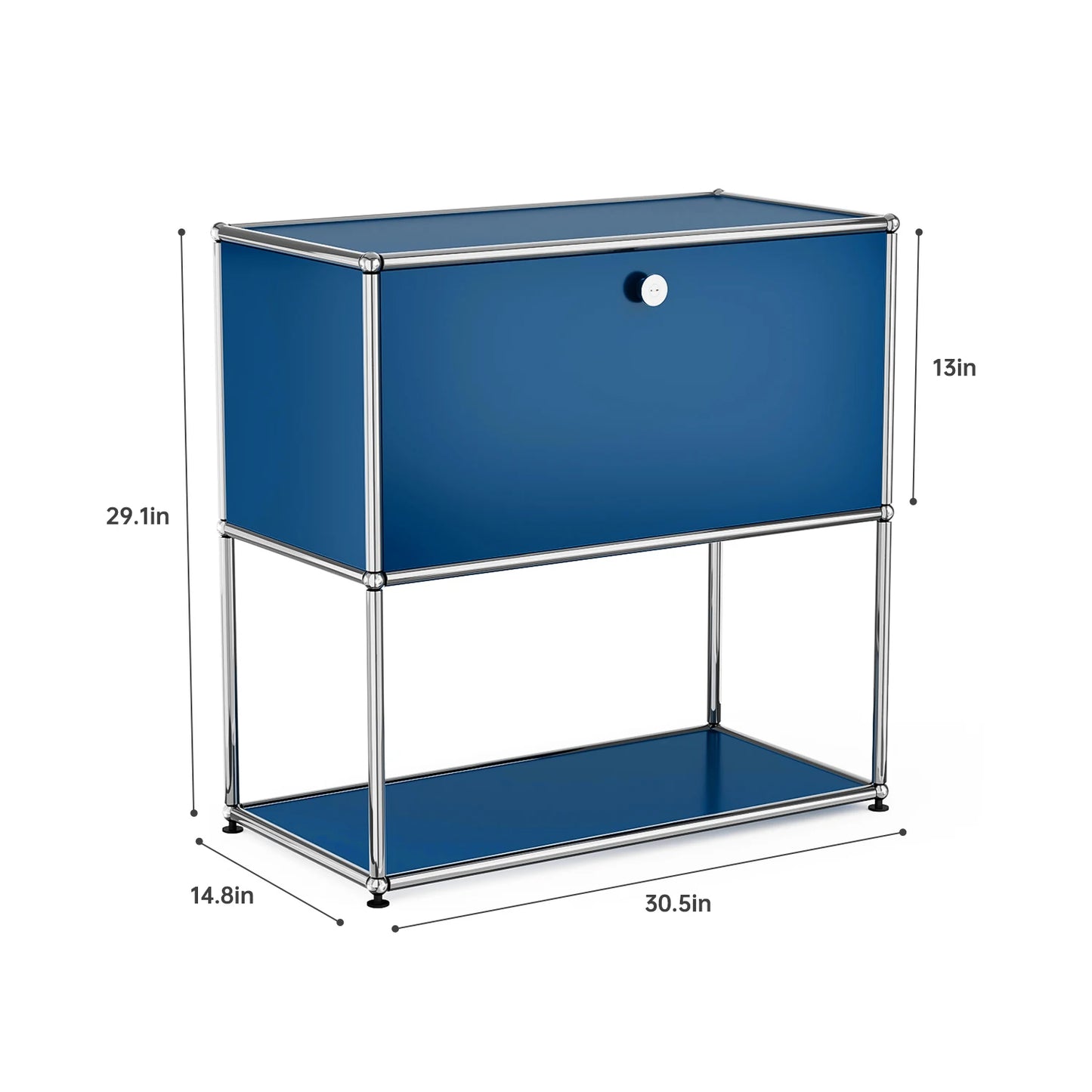Modern Modular Nightstand Chrome Metal Frame Small Side End Table 2‑Tier Open Storage Bedside Cabinet for Bedroom