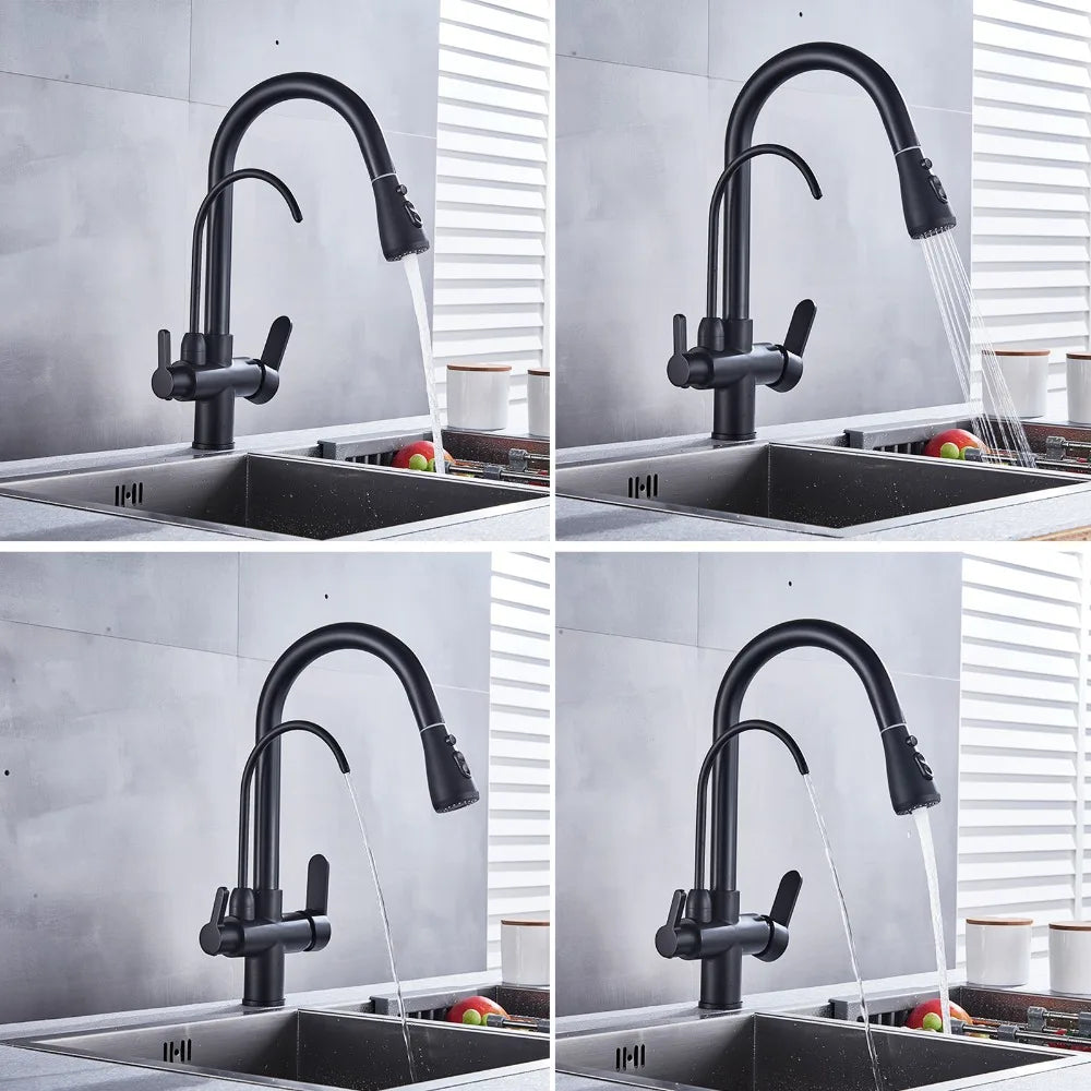 Black Touch/NO Sensor Kitchen Faucet Pull Out Sink Faucets Hot Cold Mixer Pure Water Tap Deck Mounted Taps Dual Handle