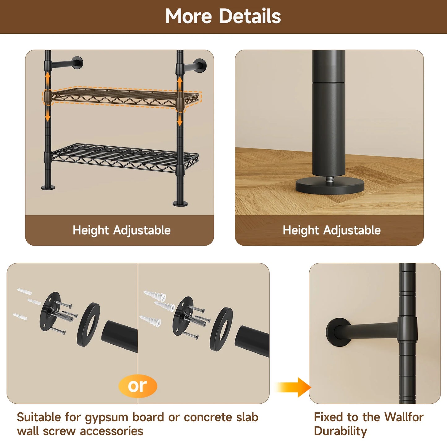 L4 Wall Mounted Industrial Pipe  Clothes Rack, Closet Organizer System with Rods Expandable, Clothing Rack, Corner Garment Rack