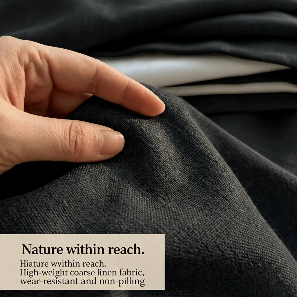 4pcs Set of 100% Blackout Linen Textured Curtains for Bedroom, Sound Reduction and Heat Thermal Insulation, High‑Quality Soft Fabric Window Curtains, Durable Metal Ring Grommet Top Design, Full Light Blocking Drapes, Luxury