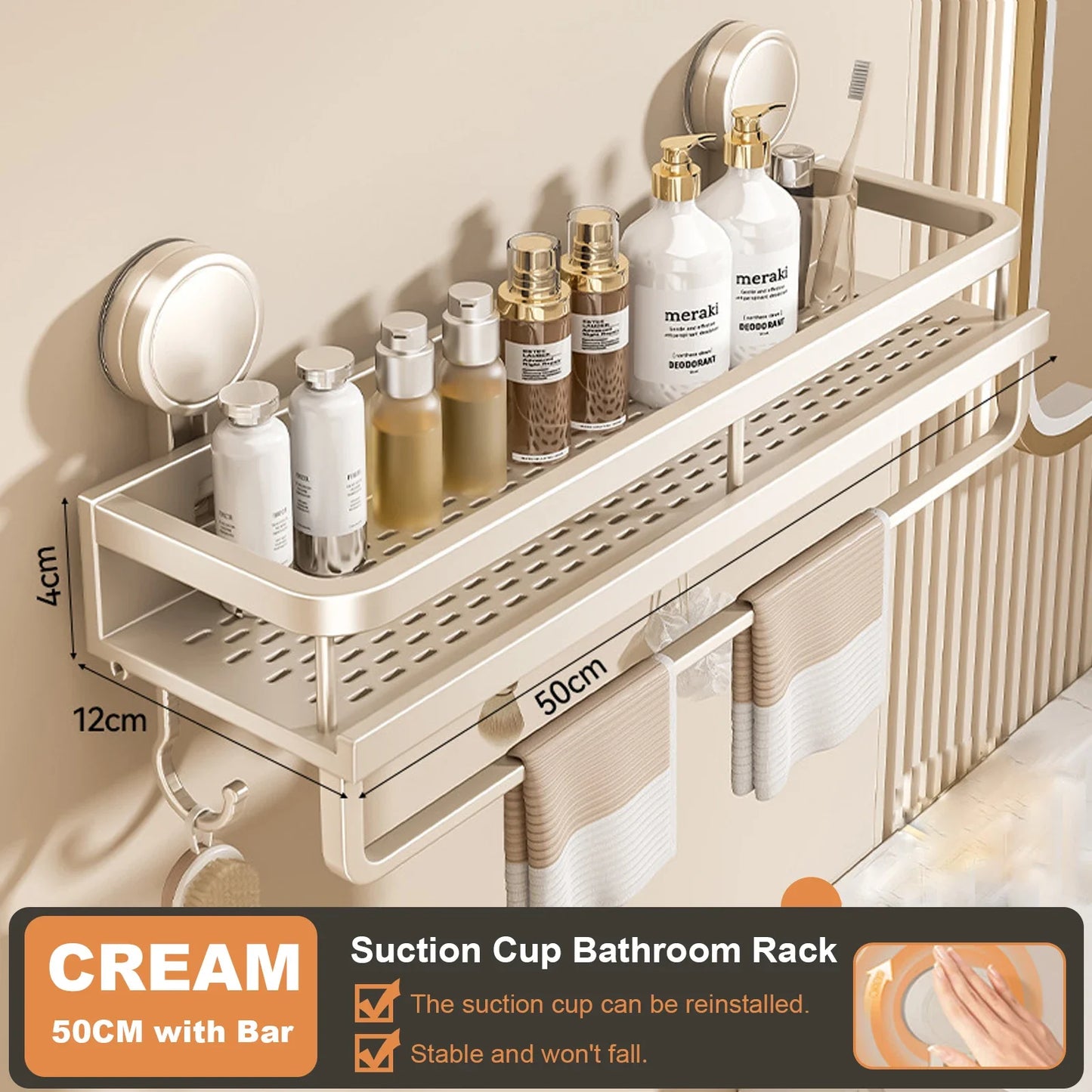 No Drill Suction Cup Adhesive Bathroom Rack Bathroom Shelf Toilet Aluminum Hanging Rack Bathroom Organizer Hang On The Wall