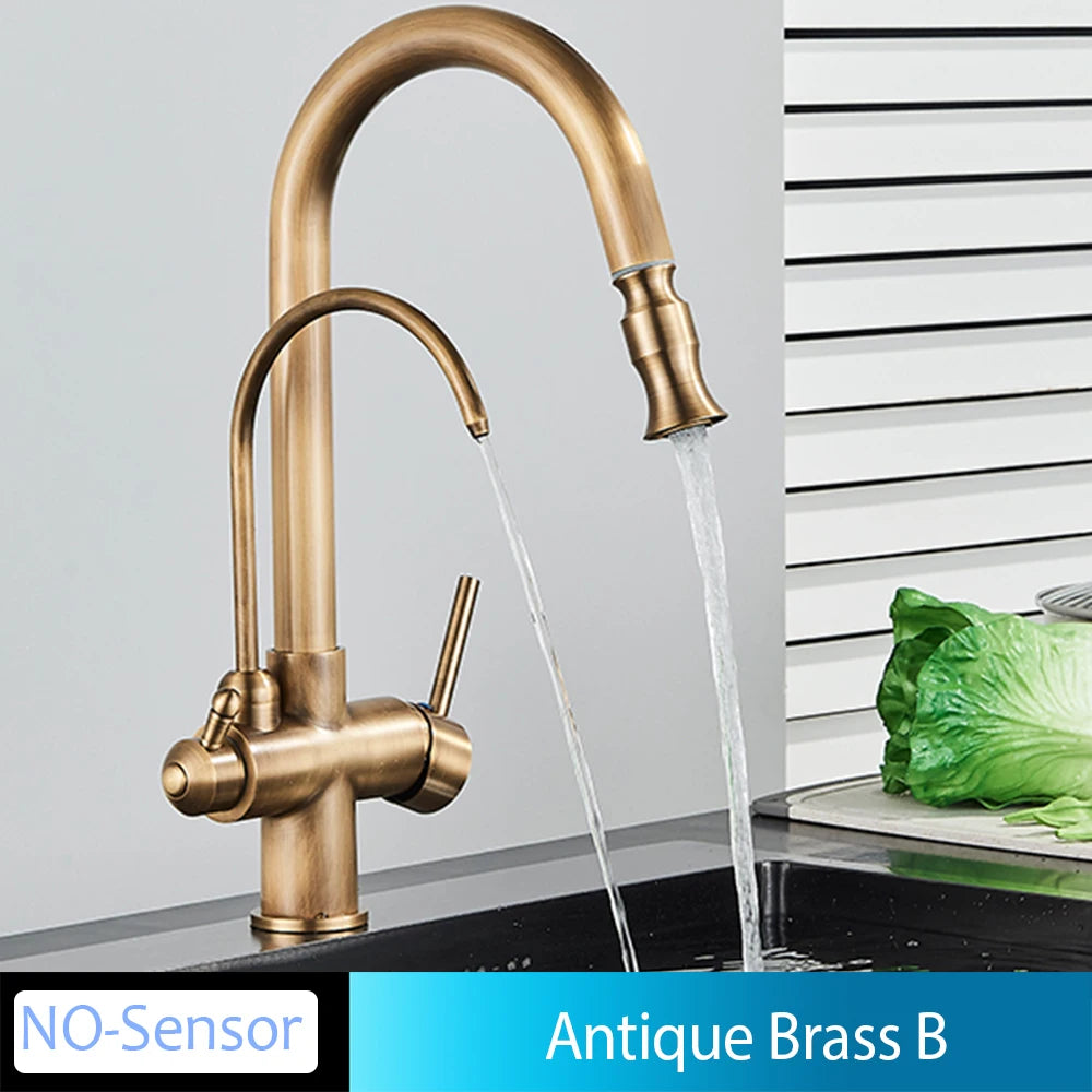 Black Touch/NO Sensor Kitchen Faucet Pull Out Sink Faucets Hot Cold Mixer Pure Water Tap Deck Mounted Taps Dual Handle
