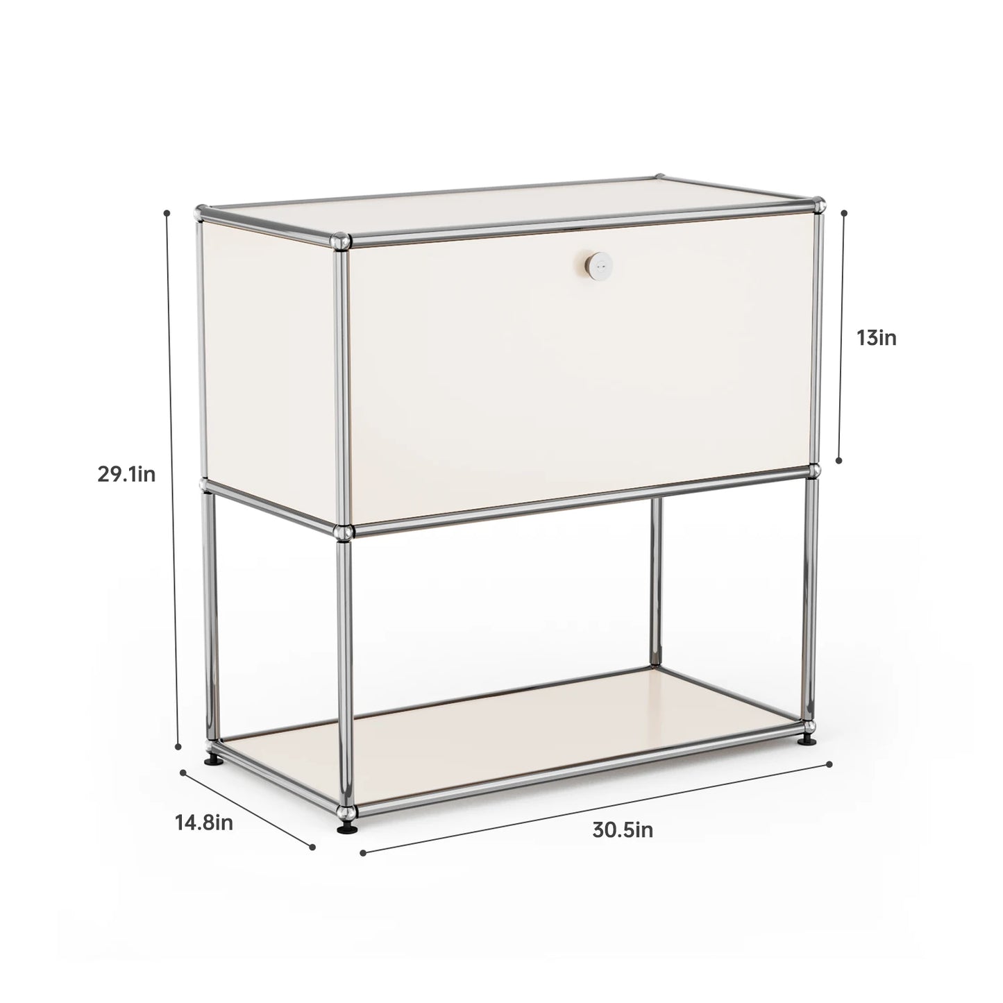 Modern Modular Nightstand Chrome Metal Frame Small Side End Table 2‑Tier Open Storage Bedside Cabinet for Bedroom