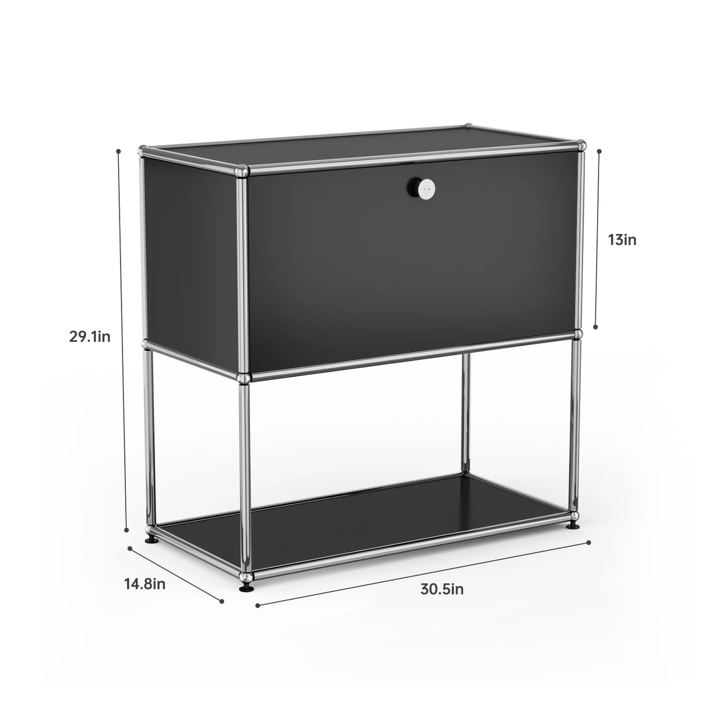 Modern Modular Nightstand Chrome Metal Frame Small Side End Table 2‑Tier Open Storage Bedside Cabinet for Bedroom