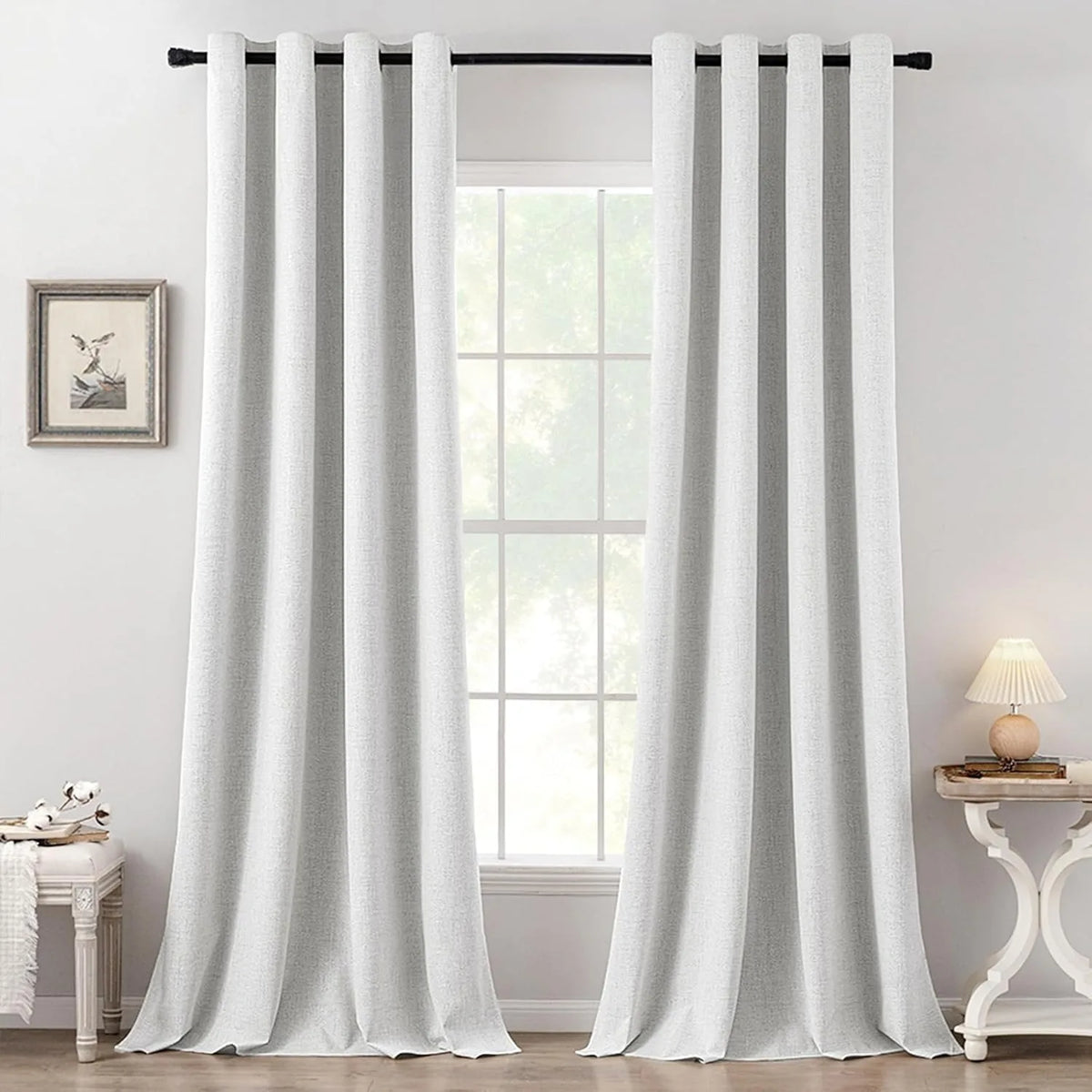 4pcs Set of 100% Blackout Linen Textured Curtains for Bedroom, Sound Reduction and Heat Thermal Insulation, High‑Quality Soft Fabric Window Curtains, Durable Metal Ring Grommet Top Design, Full Light Blocking Drapes, Luxury
